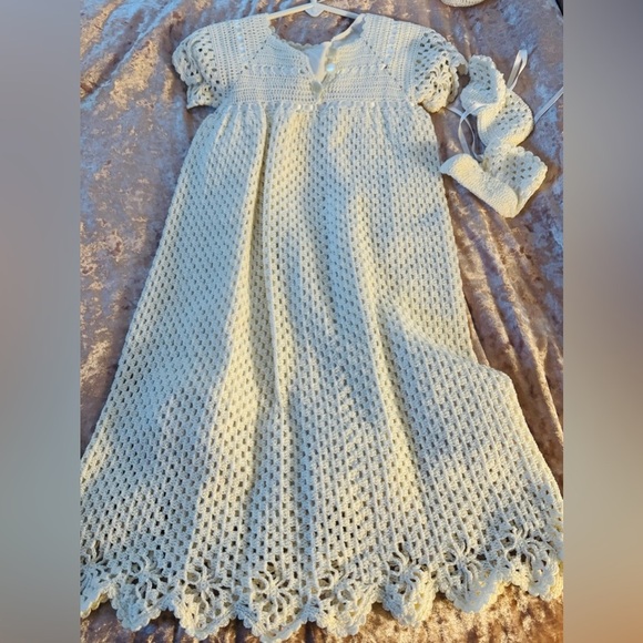💥Handmade 3pc Christening Elegant Cream Crochet Set - Picture 7 of 10